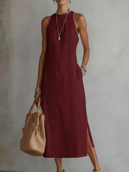 Lucía | Vestido Midi de Lino y Algodón con Bordados Geométricos para Mujer 6