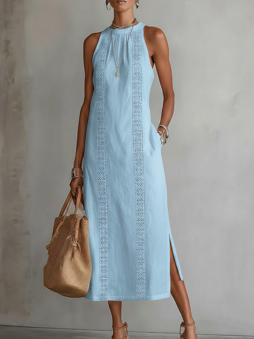 Lucía | Vestido Midi de Lino y Algodón con Bordados Geométricos para Mujer 7