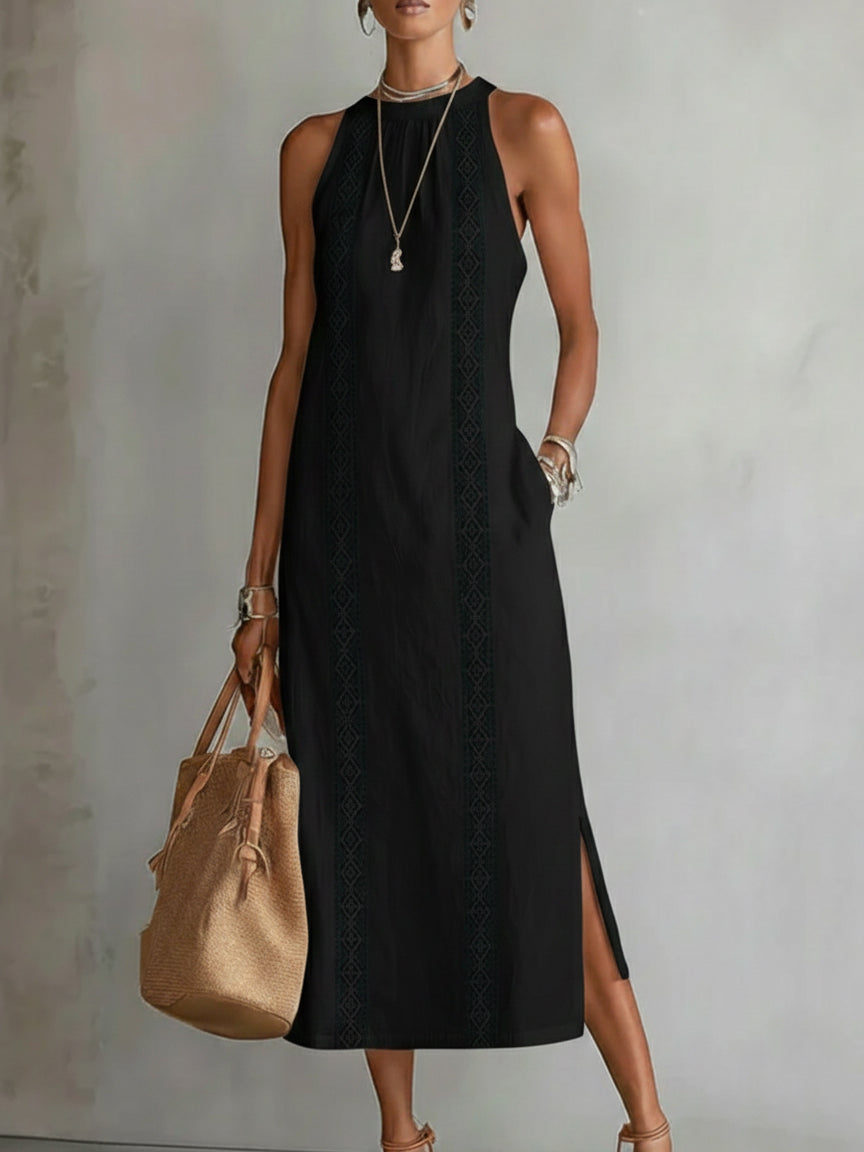 Lucía | Vestido Midi de Lino y Algodón con Bordados Geométricos para Mujer 8