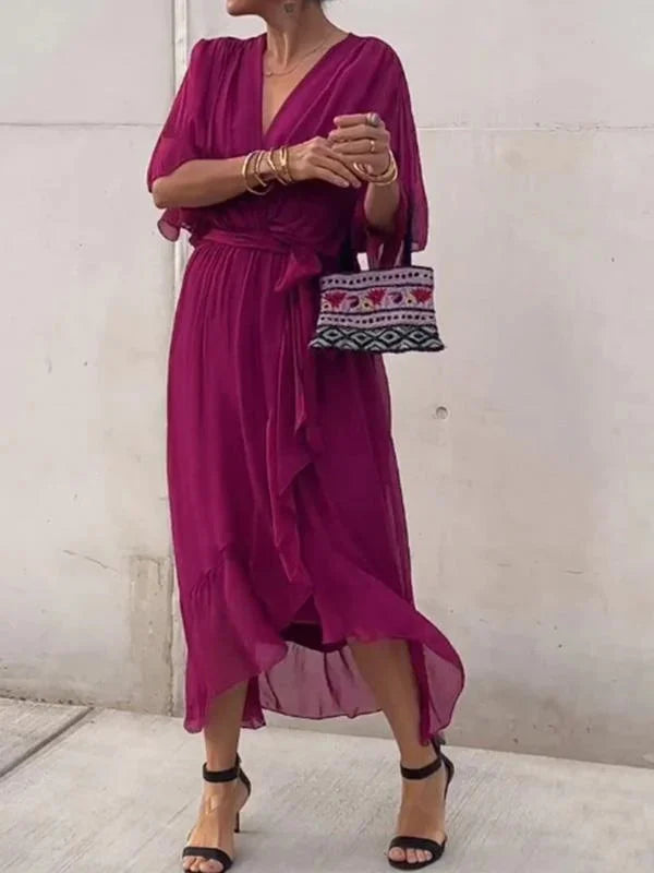 Lucía | Vestido de Gasa Elegante con Escote en Pico para Mujer 12