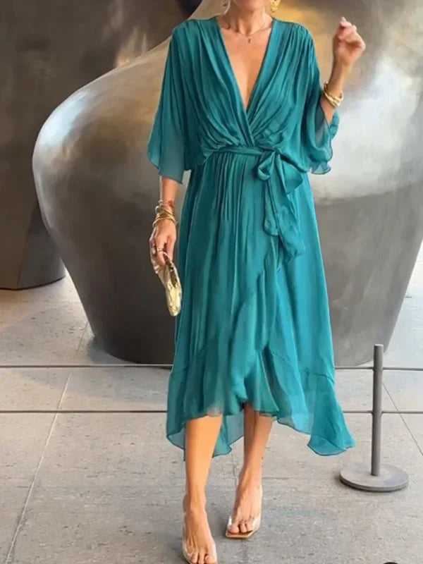 Lucía | Vestido de Gasa Elegante con Escote en Pico para Mujer 14