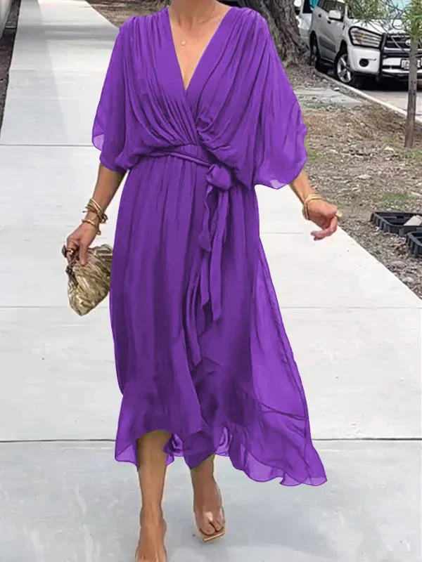 Lucía | Vestido de Gasa Elegante con Escote en Pico para Mujer 15