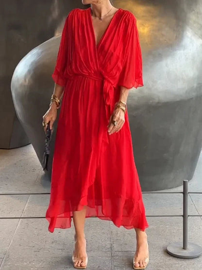 Lucía | Vestido de Gasa Elegante con Escote en Pico para Mujer 4