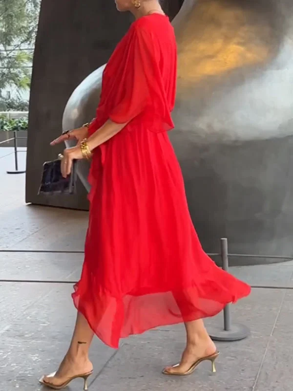 Lucía | Vestido de Gasa Elegante con Escote en Pico para Mujer 5