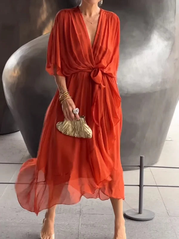 Lucía | Vestido de Gasa Elegante con Escote en Pico para Mujer 6