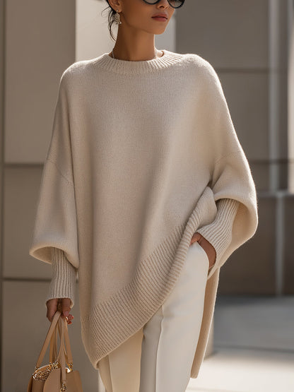 Poncho Mujer Crochet con Puños Acanalados | Silueta Relajada para Comodidad Diaria 0