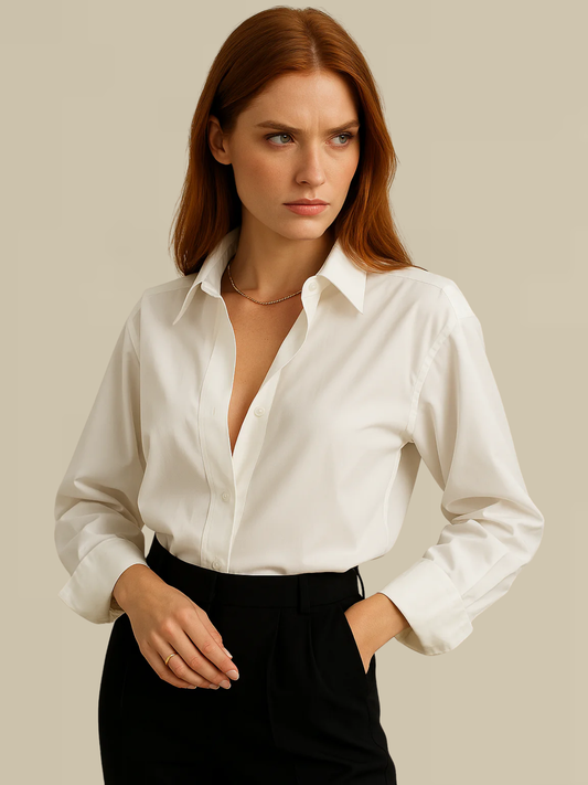 Sofía | Blusa De Vestir Elegante Blanca De Algodón Para Mujer Con Corte Entallado 0