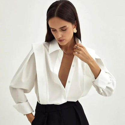 Sofía | Blusa De Vestir Elegante Blanca De Algodón Para Mujer Con Corte Entallado 1