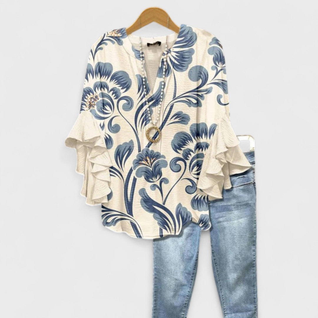 Sofía | Blusa con Escote en V y Mangas Volantes para Mujer 0