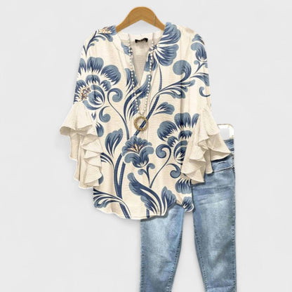 Sofía | Blusa con Escote en V y Mangas Volantes para Mujer 0