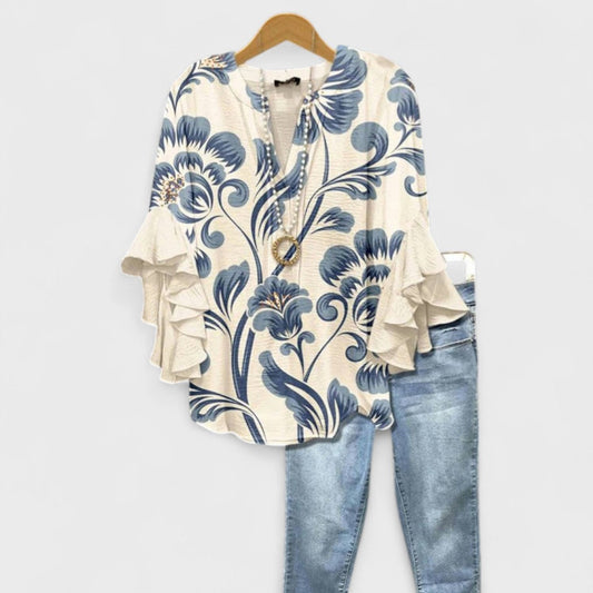 Sofía | Blusa con Escote en V y Mangas Volantes para Mujer 0