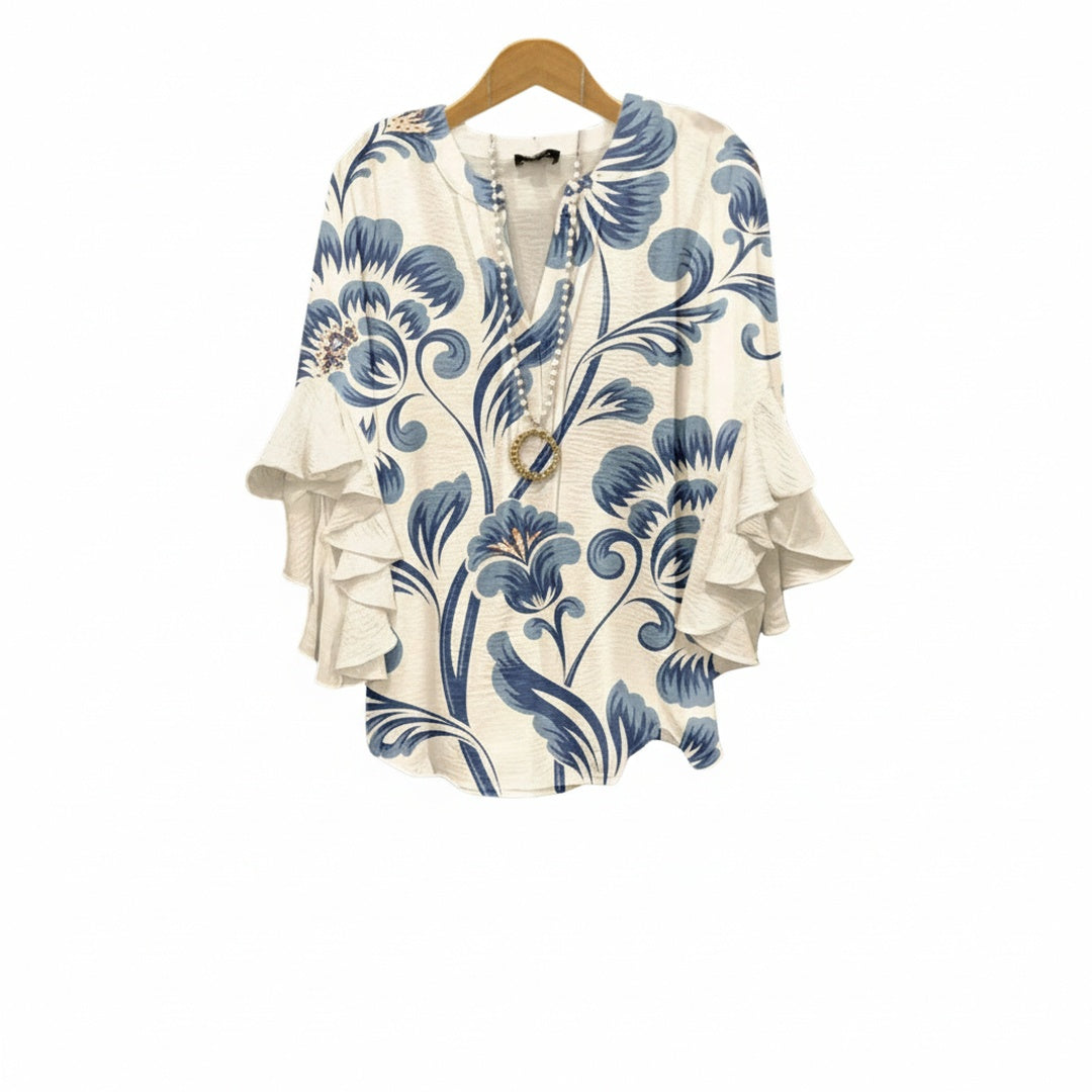 Sofía | Blusa con Escote en V y Mangas Volantes para Mujer 1