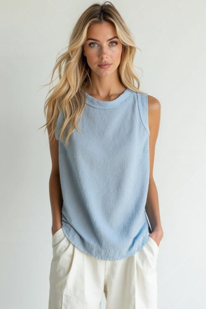 Sofía | Blusa de Lino de Manga Corta para Mujer con Cuello Redondo 0