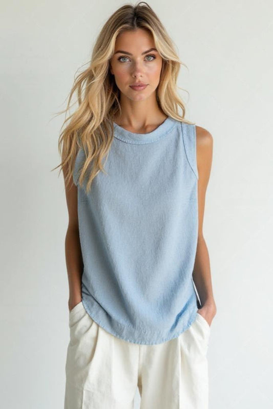 Sofía | Blusa de Lino de Manga Corta para Mujer con Cuello Redondo 0