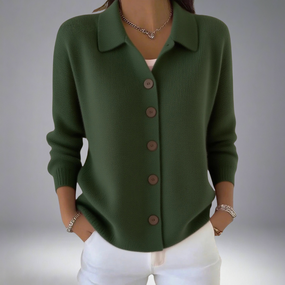 Sofía | Cárdigan Largo de Punto para Mujer con Cuello y Botones 2