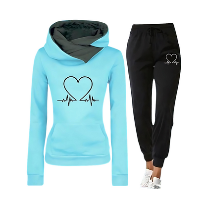 Sofía | Conjunto de Sudadera con Capucha y Joggers para Mujer con Gráfico Heartbeat 1