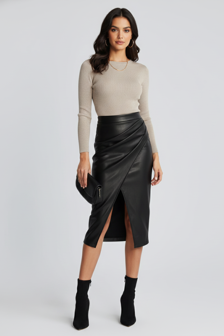 Sofía | Falda Midi Plisada con Abertura Delantera para Mujer 5