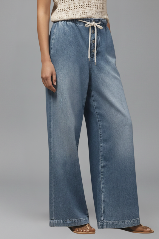 Sofía | Jeans de Mezclilla de Pierna Ancha con Cordón para Mujer 0