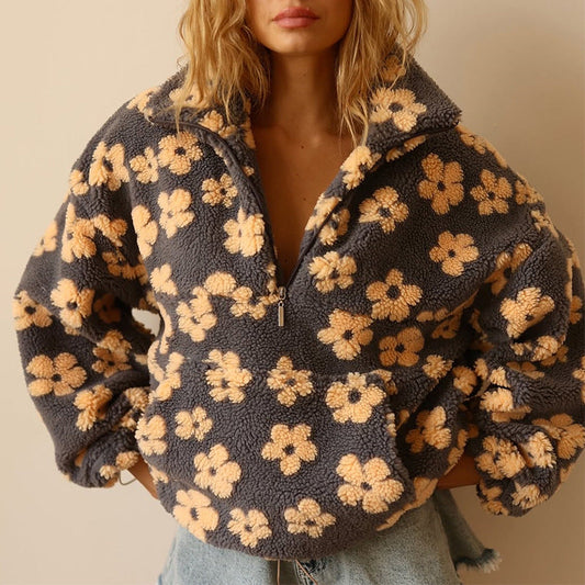 Sofía | Jersey de Forro Polar Floral con Cuello de Cremallera para Mujer 0