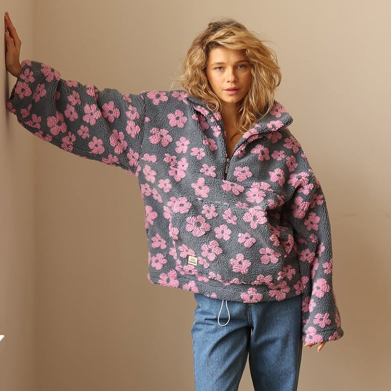 Sofía | Jersey de Forro Polar Floral con Cuello de Cremallera para Mujer 1