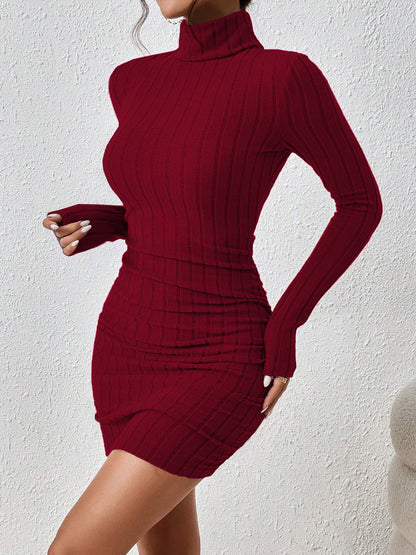 Sofía | Minivestido Ajustado de Canalé con Cuello Alto y Manga Larga para Mujer 1