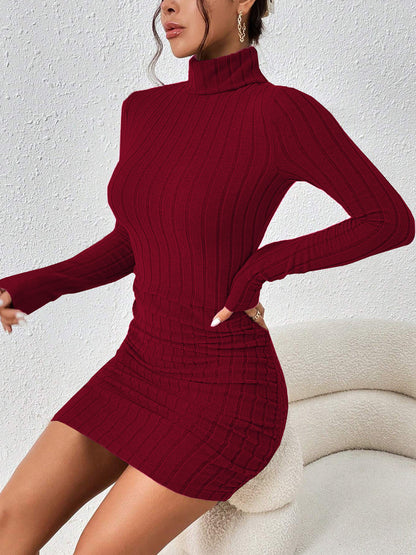 Sofía | Minivestido Ajustado de Canalé con Cuello Alto y Manga Larga para Mujer 2