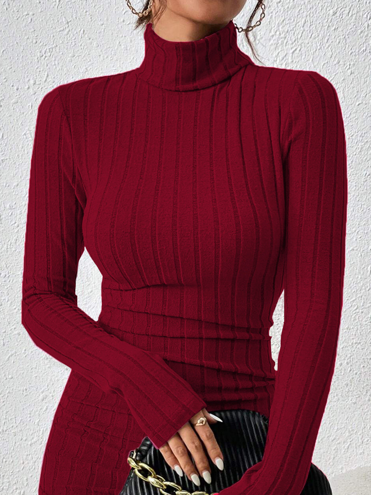 Sofía | Minivestido Ajustado de Canalé con Cuello Alto y Manga Larga para Mujer 3