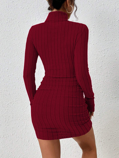 Sofía | Minivestido Ajustado de Canalé con Cuello Alto y Manga Larga para Mujer 4