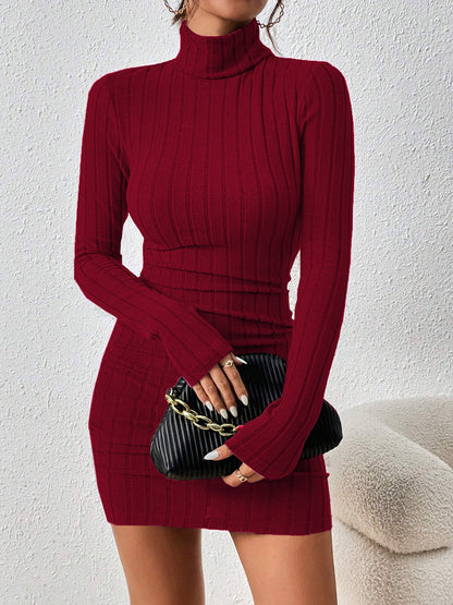 Sofía | Minivestido Ajustado de Canalé con Cuello Alto y Manga Larga para Mujer 5