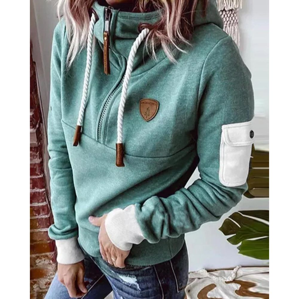 Sofía | Sudadera Negra con Capucha y Media Cremallera para Mujer Casual 0