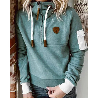 Sofía | Sudadera Negra con Capucha y Media Cremallera para Mujer Casual 1