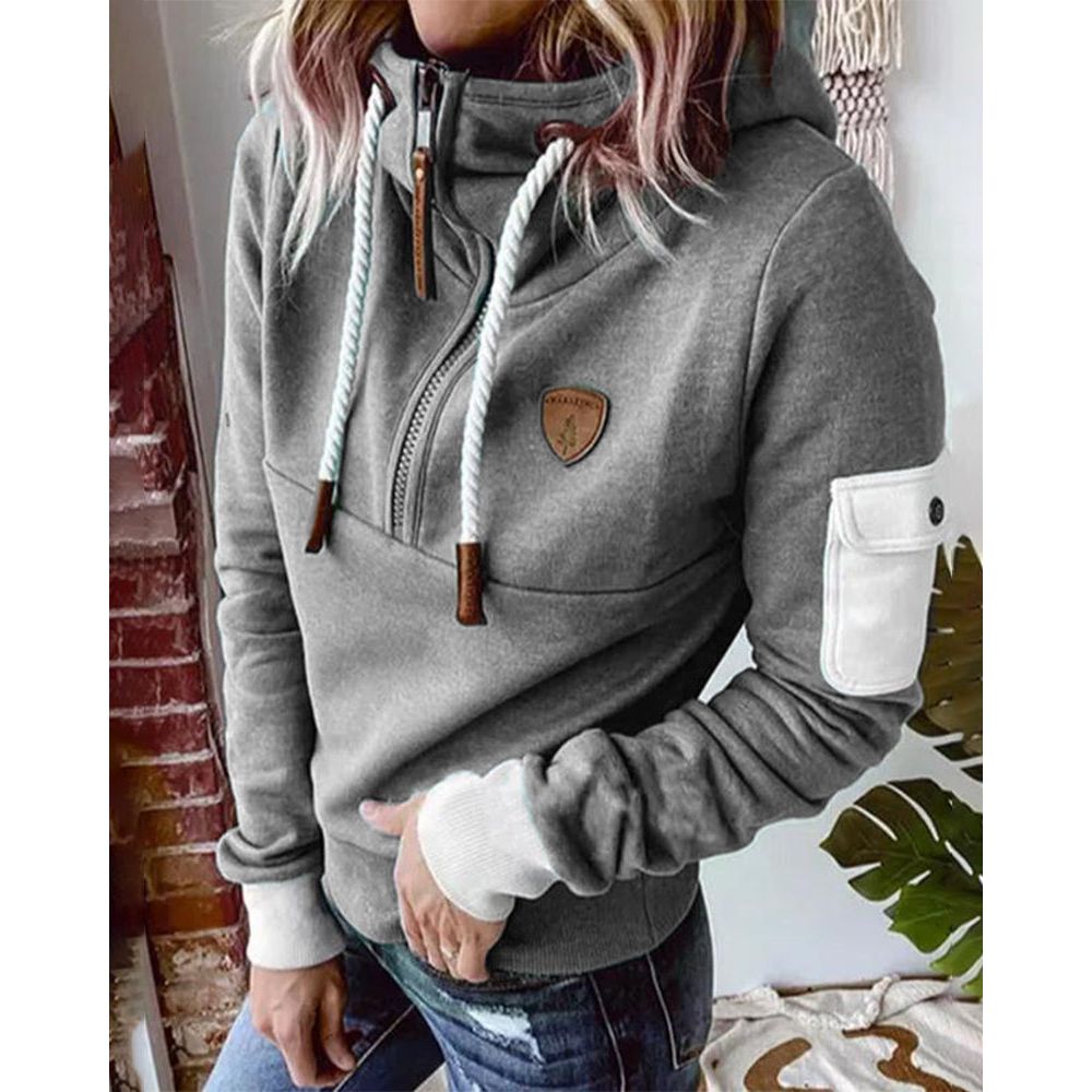 Sofía | Sudadera Negra con Capucha y Media Cremallera para Mujer Casual 3