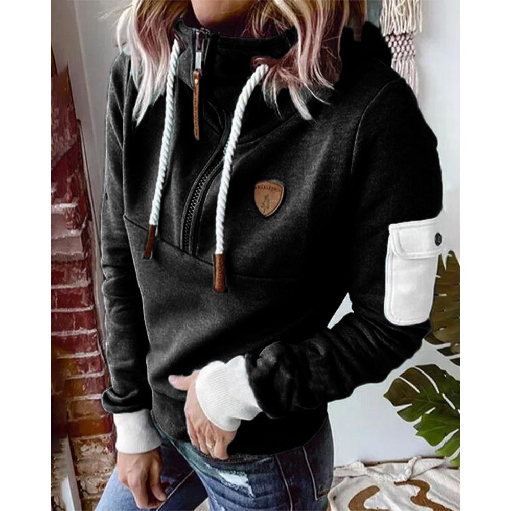 Sofía | Sudadera Negra con Capucha y Media Cremallera para Mujer Casual 6