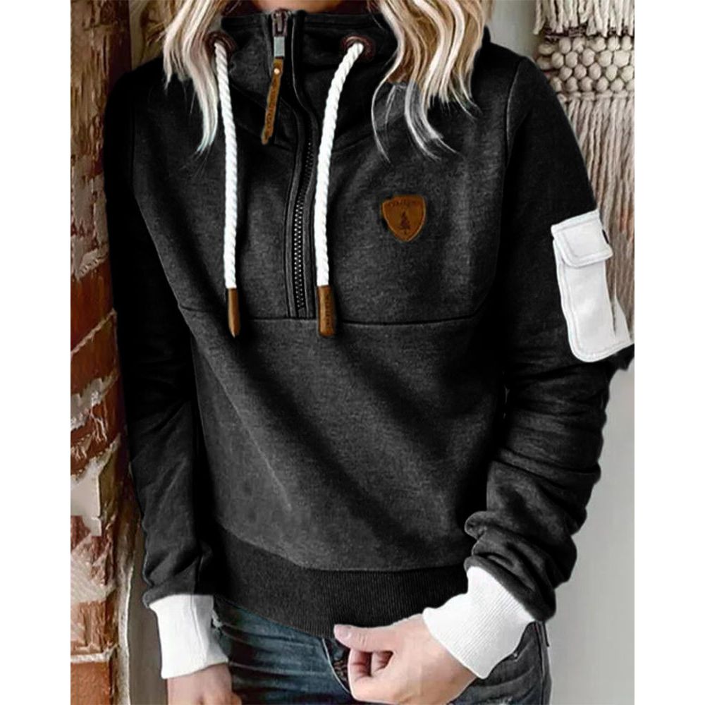 Sofía | Sudadera Negra con Capucha y Media Cremallera para Mujer Casual 7