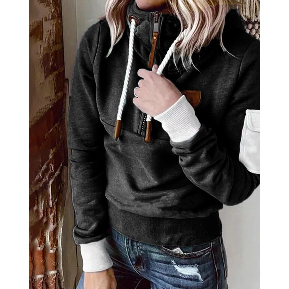Sofía | Sudadera Negra con Capucha y Media Cremallera para Mujer Casual 8