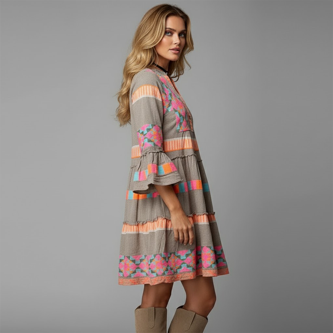 Sofía | Vestido Bohemio Colorido con Mangas Acampanadas para Mujer 1