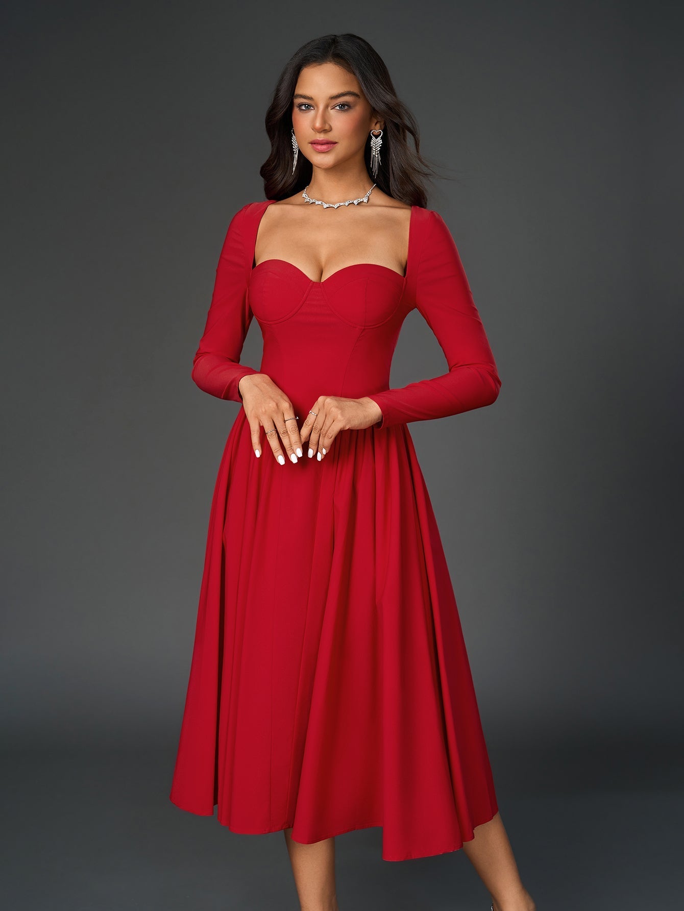 Sofía | Vestido Evasé de Manga Larga con Lazo en la Espalda para Mujer (Vestido Elegante y Vestido de Fiesta) 0