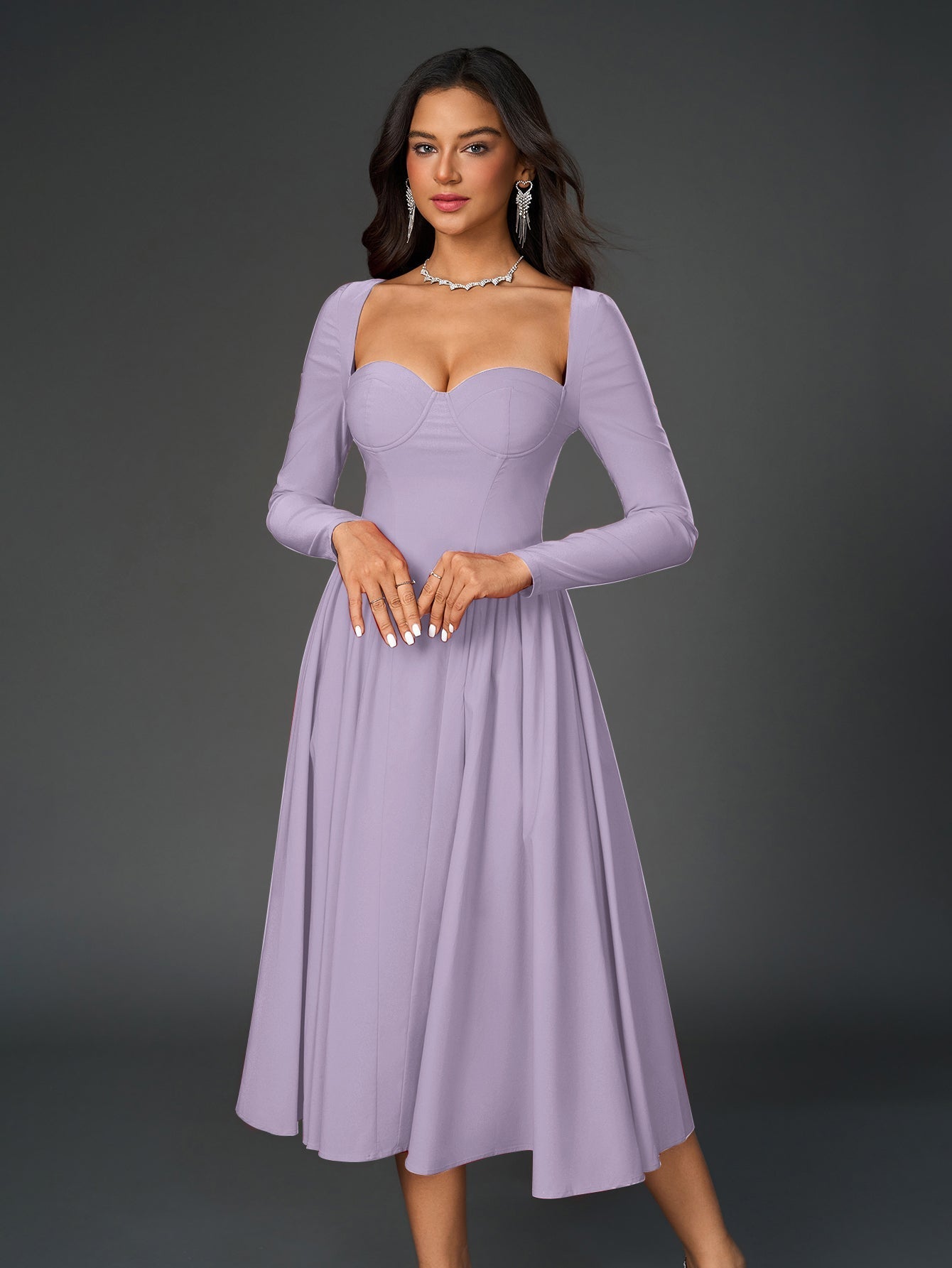 Sofía | Vestido Evasé de Manga Larga con Lazo en la Espalda para Mujer (Vestido Elegante y Vestido de Fiesta) 11