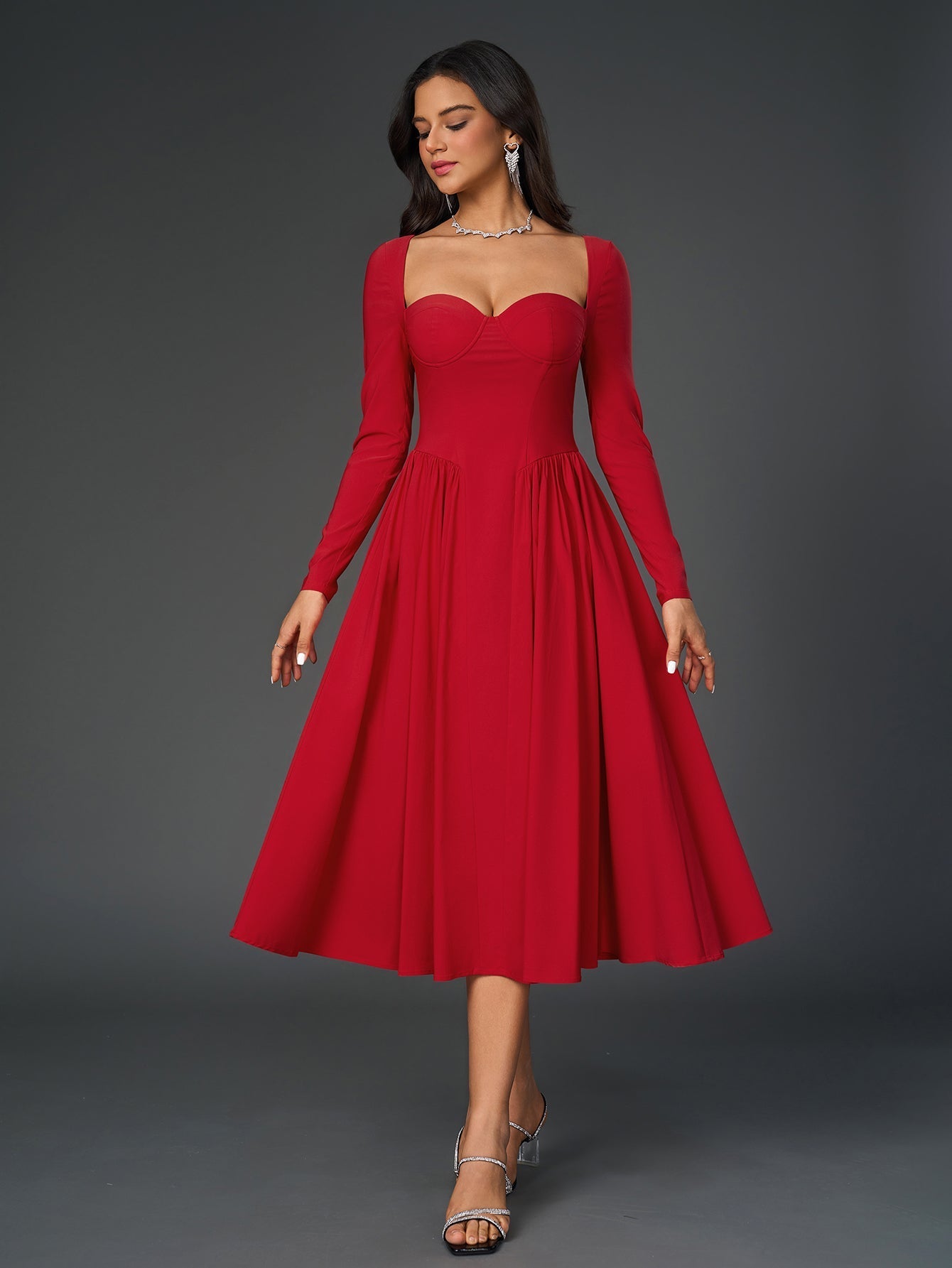 Sofía | Vestido Evasé de Manga Larga con Lazo en la Espalda para Mujer (Vestido Elegante y Vestido de Fiesta) 3