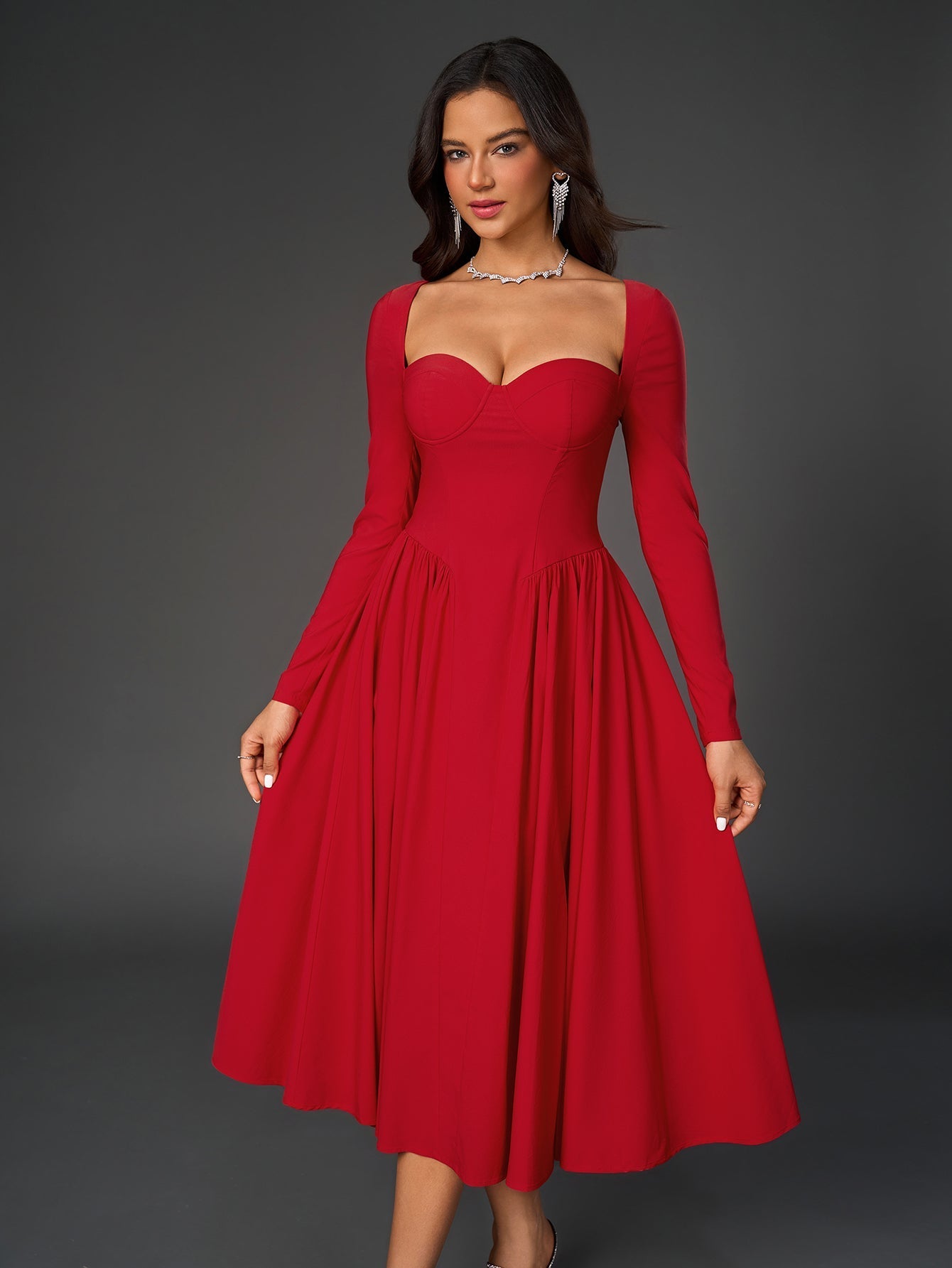 Sofía | Vestido Evasé de Manga Larga con Lazo en la Espalda para Mujer (Vestido Elegante y Vestido de Fiesta) 5