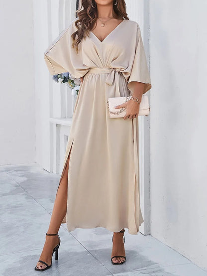 Sofía | Vestido Largo Elegante con Escote en V y Mangas Murciélago para Mujer 0