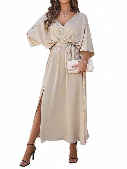 Sofía | Vestido Largo Elegante con Escote en V y Mangas Murciélago para Mujer 1