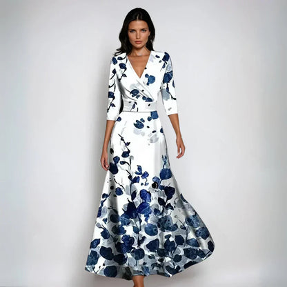 Sofía | Vestido Largo Estampado Elegante con Cuello en V para Mujer 1