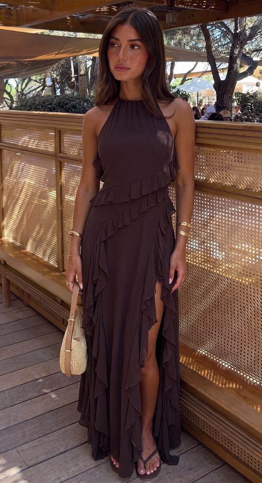 Sofía | Vestido Largo Halter Elegante con Detalles de Pedrería para Mujer 0