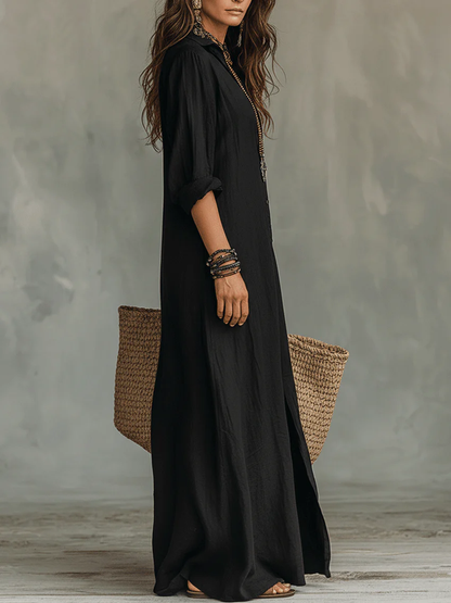 Sofía | Vestido Largo con Cuello Camisero y Abertura Lateral para Mujer 2