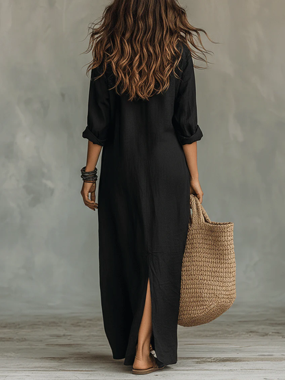 Sofía | Vestido Largo con Cuello Camisero y Abertura Lateral para Mujer 3