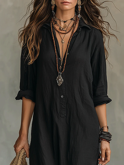 Sofía | Vestido Largo con Cuello Camisero y Abertura Lateral para Mujer 4