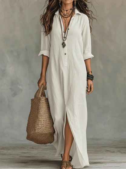 Sofía | Vestido Largo con Cuello Camisero y Abertura Lateral para Mujer 6