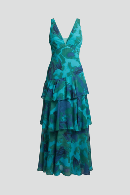 Sofía | Vestido Largo con Falda Escalonada y Cuello en V para Mujer Verano 1