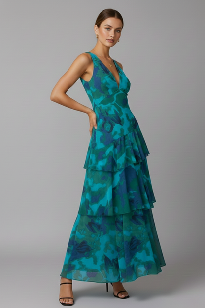 Sofía | Vestido Largo con Falda Escalonada y Cuello en V para Mujer Verano 2